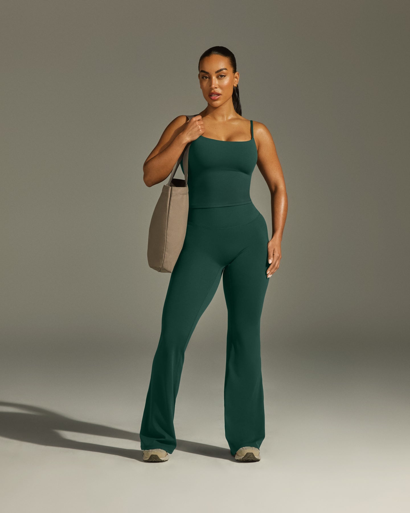 SoftMotion™ Strappy Mid Vest with Built in Bra Shelf | Dark Racing Green